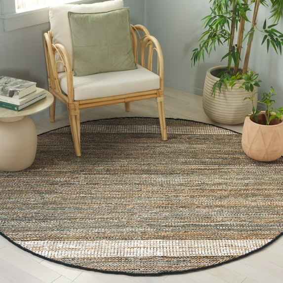SAFAVIEH Cape Cod Cora Solid Area Rug, Green/Beige, 6' x 6' Round