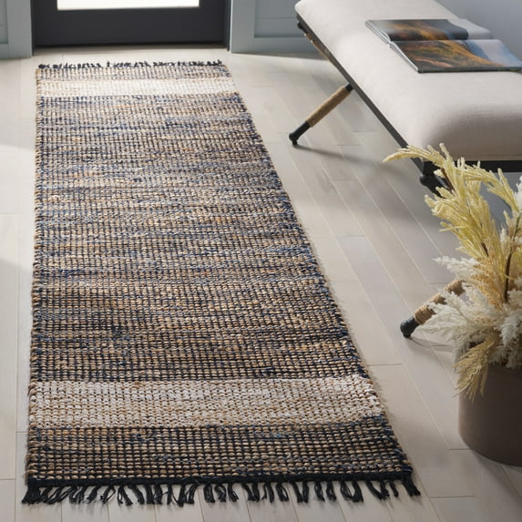 SAFAVIEH Cape Cod Cora Solid Runner Rug, Navy/Beige, 2'3" x 8'