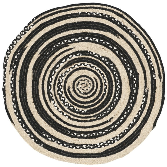 SAFAVIEH Cape Cod Corrine Striped Area Rug, Black/Ivory, 3' x 3' Round
