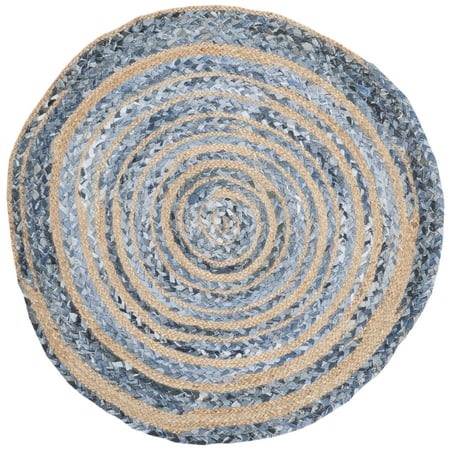 Safavieh Cape Cod Patterns Braided Blue/Natural Stiped Texture/Embroidery Indoor Area Rugs, 3' X 3'