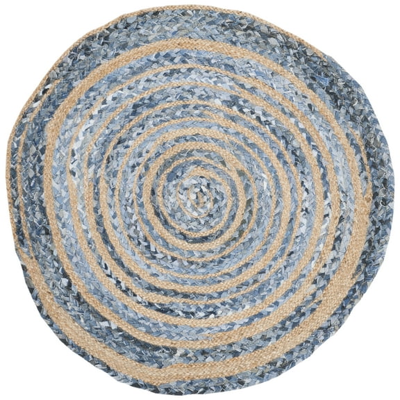 SAFAVIEH Cape Cod Corrine Braided Area Rug, 3' x 3' Round, Blue/Natural