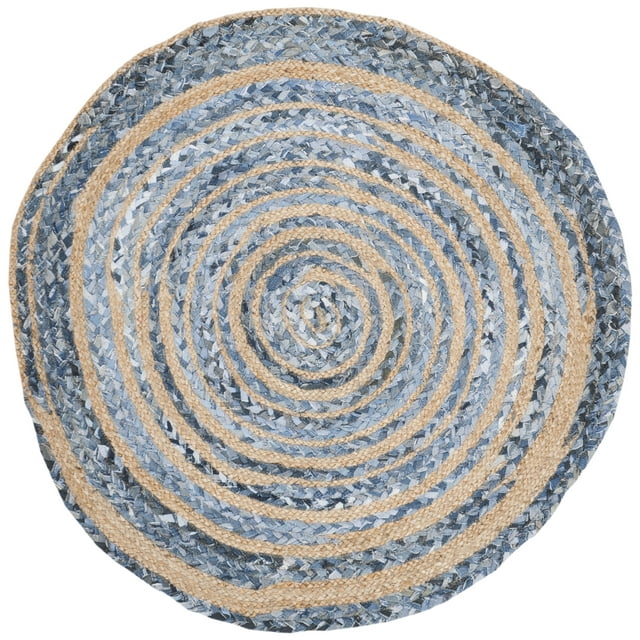 SAFAVIEH Cape Cod Corrine Braided Area Rug, 3' x 3' Round, Blue/Natural