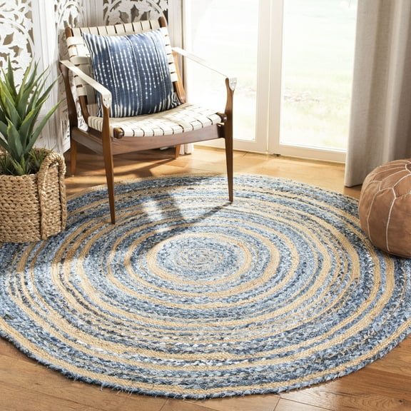 SAFAVIEH Cape Cod Corrine Braided Area Rug, 4' x 4' Round, Blue/Natural
