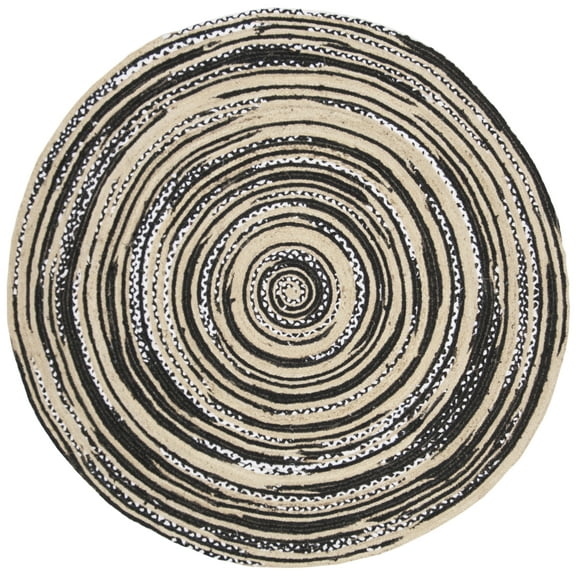 SAFAVIEH Cape Cod Corrine Striped Area Rug, Black/Ivory, 7' x 7' Round
