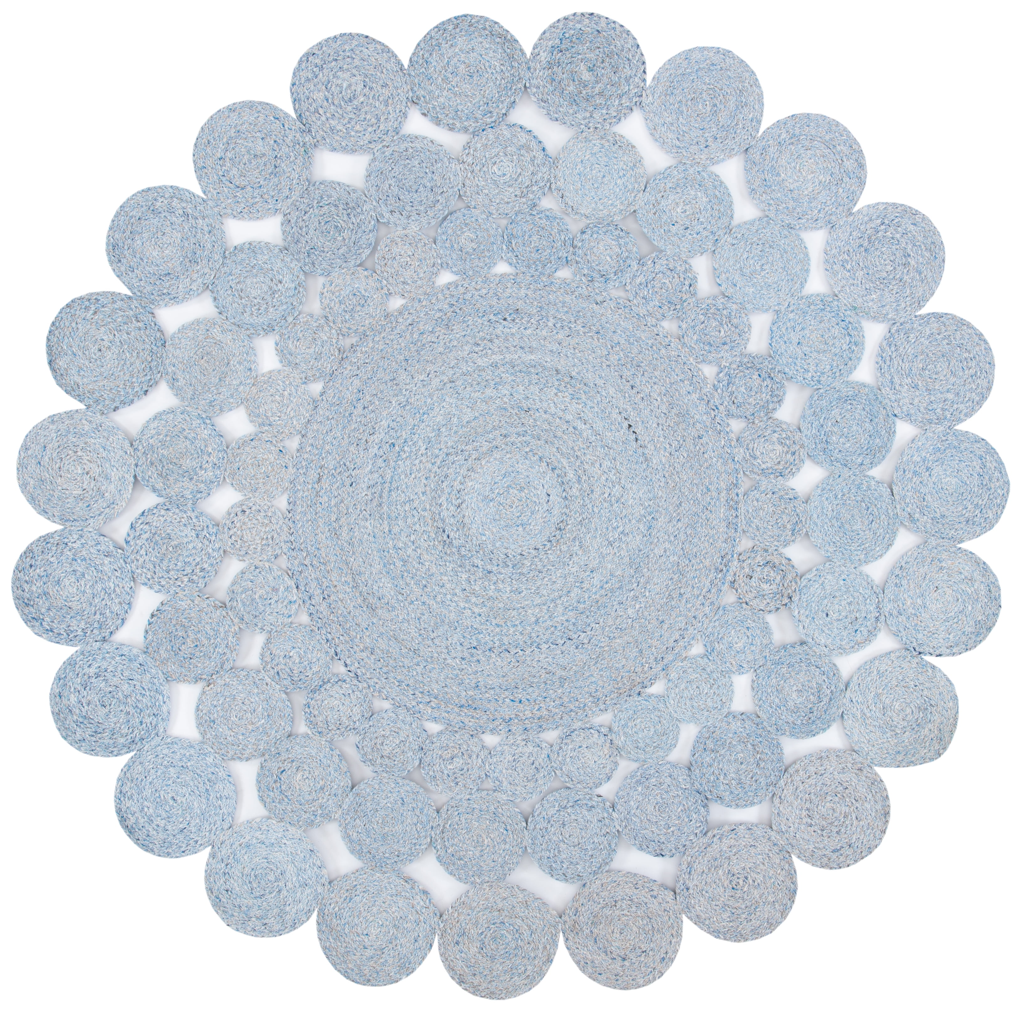 Boho Chic Handwoven Coastal Blue Round Rug - 59"