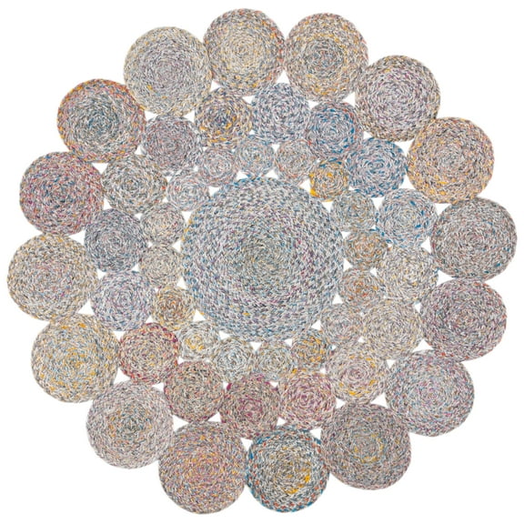 SAFAVIEH Cape Cod Damjana Abstract Dots Polyester Area Rug, Blue/Yellow, 3' x 3' Round