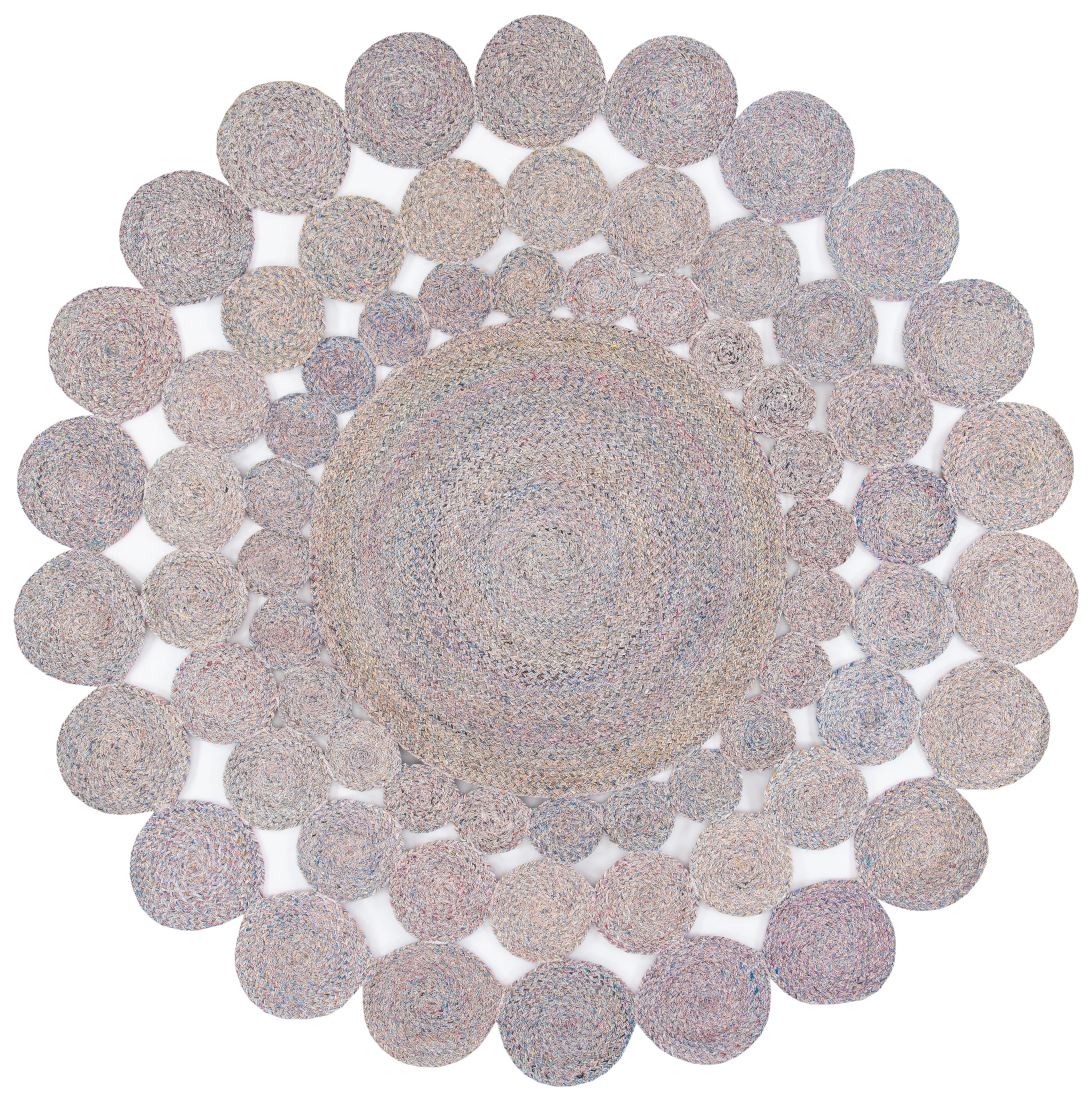 SAFAVIEH Cape Cod Damjana Abstract Dots Polyester Area Rug, Blue/Yellow, 5' x 5' Round