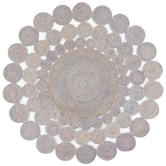 SAFAVIEH Cape Cod Damjana Abstract Dots Polyester Area Rug, Blue/Yellow, 5' x 5' Round