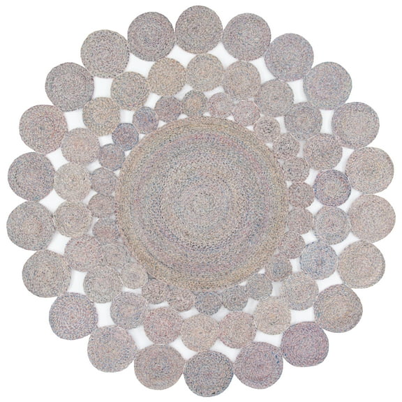 SAFAVIEH Cape Cod Damjana Abstract Dots Polyester Area Rug, Blue/Yellow, 7' x 7' Round