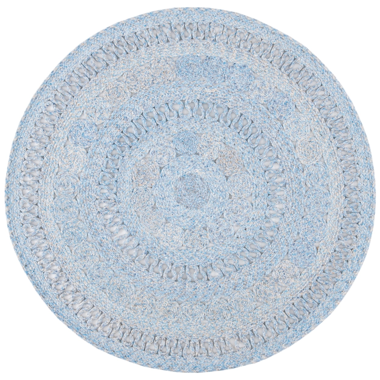 SAFAVIEH Cape Cod Donna Geometric Polyester Area Rug, Blue, 4' x 4' Round