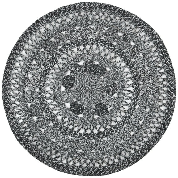 SAFAVIEH Cape Cod Donna Geometric Polyester Area Rug, Charcoal, 4' x 4' Round