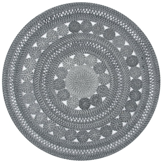 SAFAVIEH Cape Cod Donna Geometric Polyester Area Rug, Charcoal, 6' x 6' Round