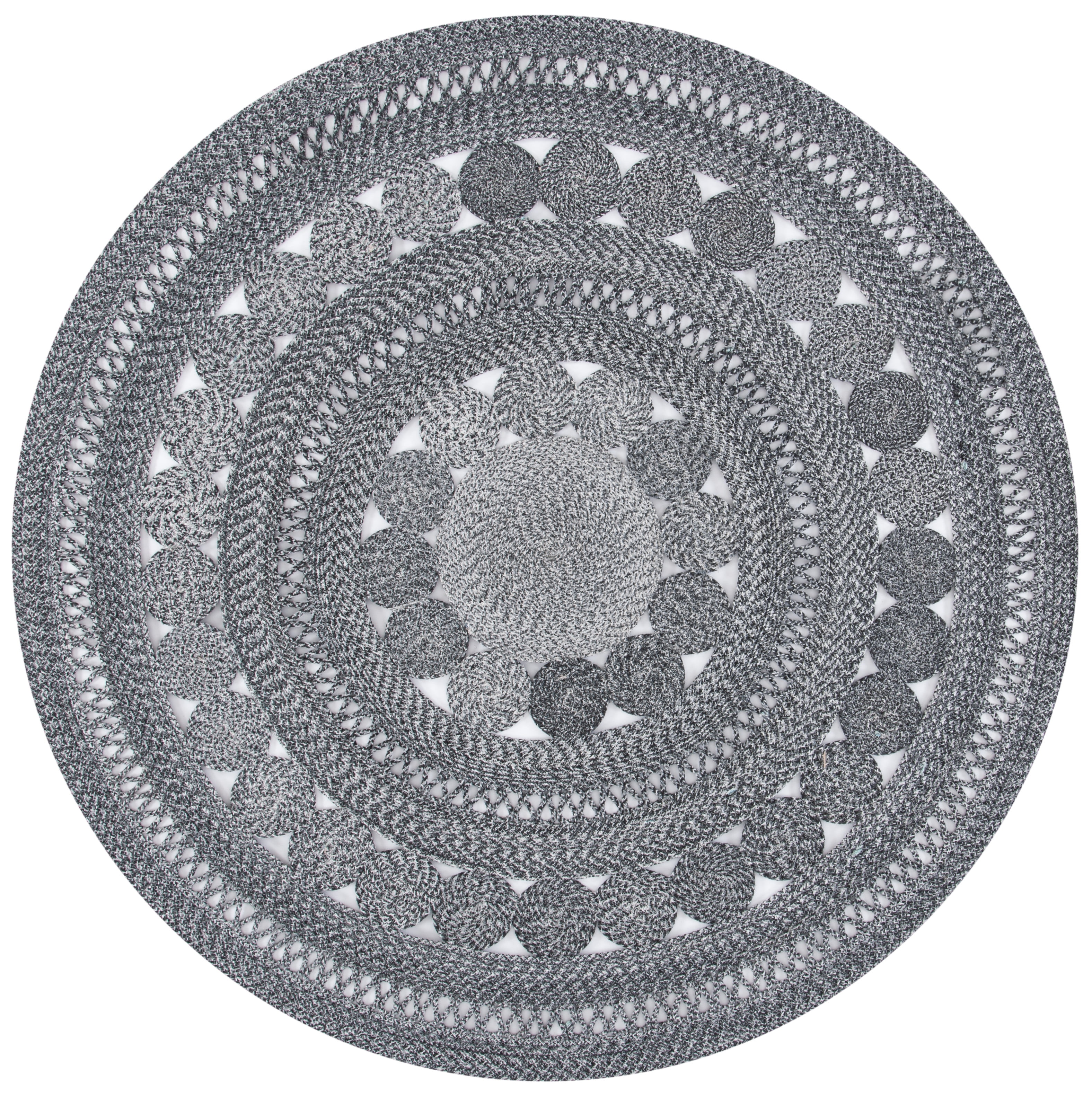 SAFAVIEH Cape Cod Donna Geometric Polyester Area Rug, Charcoal, 7' x 7' Round