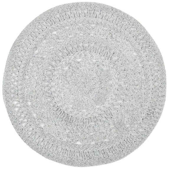 SAFAVIEH Cape Cod Donna Geometric Polyester Area Rug, Grey, 4' x 4' Round