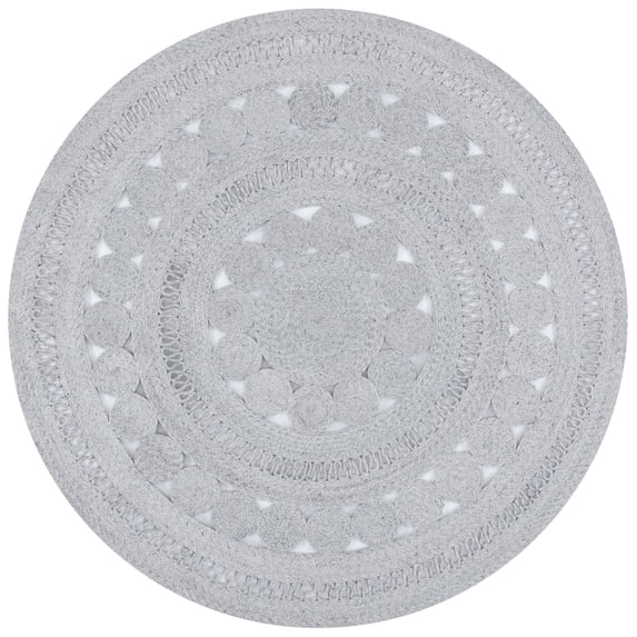 SAFAVIEH Cape Cod Donna Geometric Polyester Area Rug, Grey, 7' x 7' Round