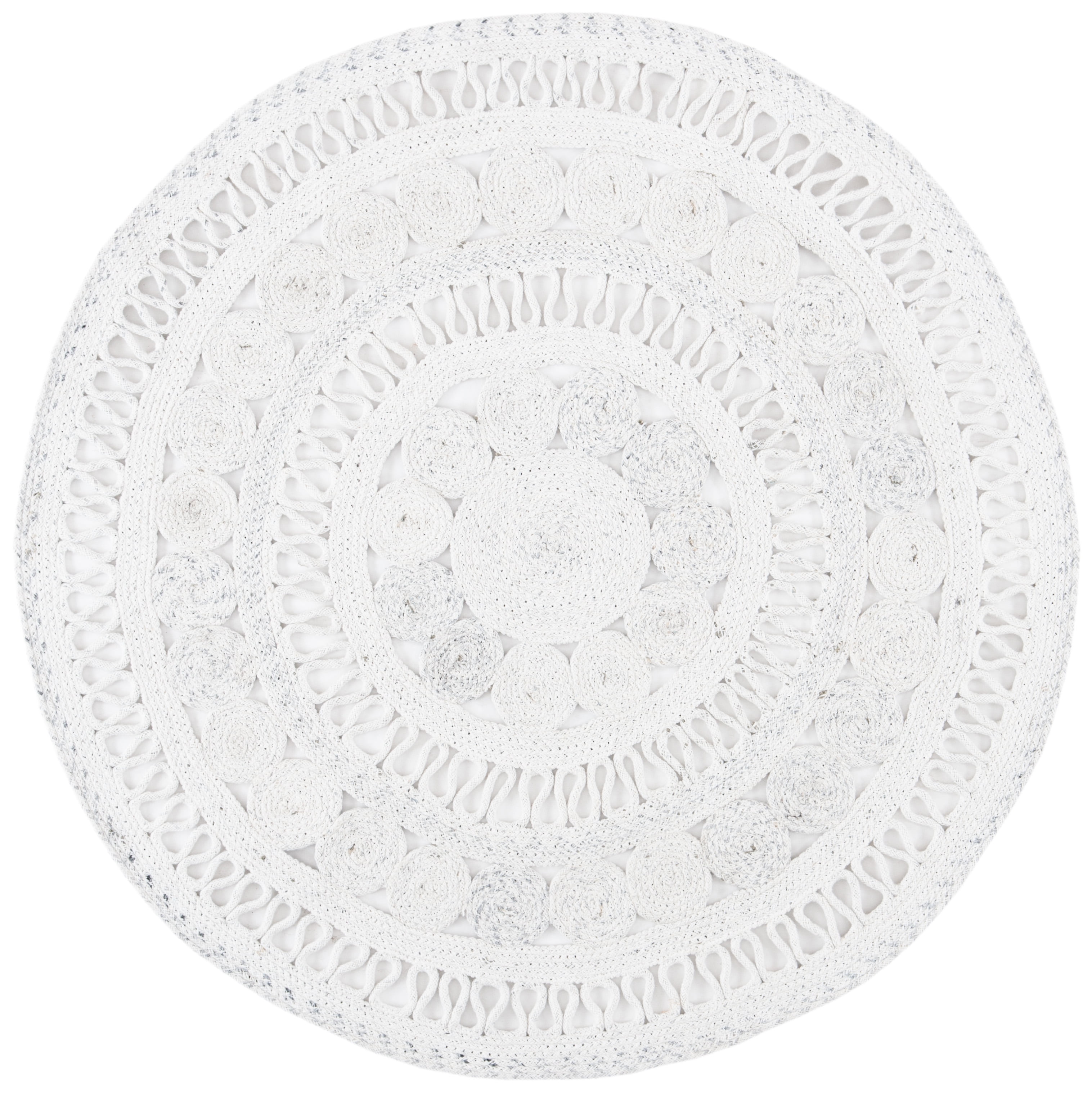 Ivory Hand-Knotted Round Synthetic Area Rug