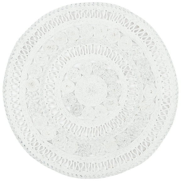 SAFAVIEH Cape Cod Donna Geometric Polyester Area Rug, Ivory, 4' x 4' Round