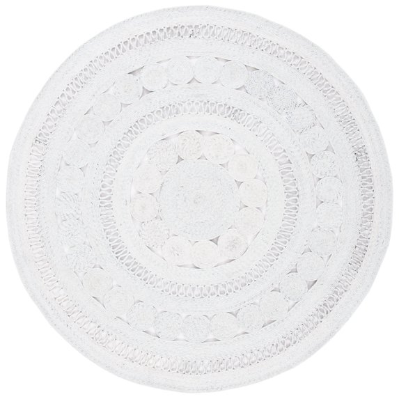 SAFAVIEH Cape Cod Donna Geometric Polyester Area Rug, Ivory, 7' x 7' Round