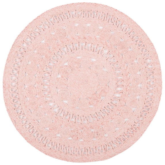 SAFAVIEH Cape Cod Donna Geometric Polyester Area Rug, Pink, 4' x 4' Round