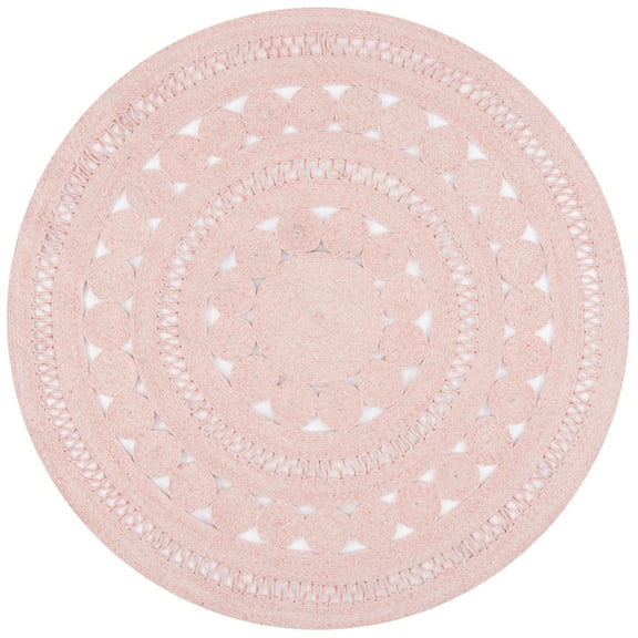 SAFAVIEH Cape Cod Donna Geometric Polyester Area Rug, Pink, 5' x 5' Round