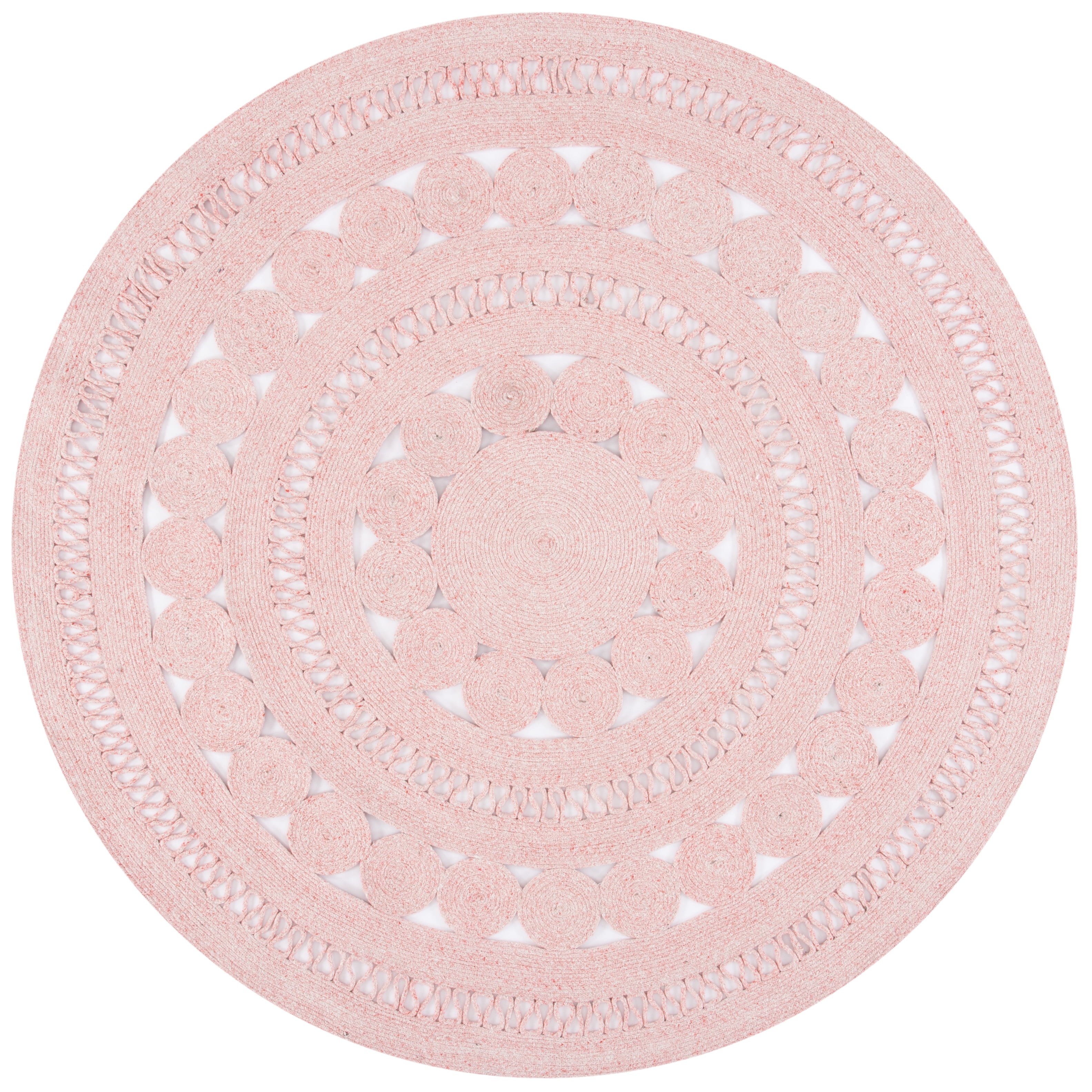 SAFAVIEH Cape Cod Donna Geometric Polyester Area Rug, Pink, 7' x 7' Round