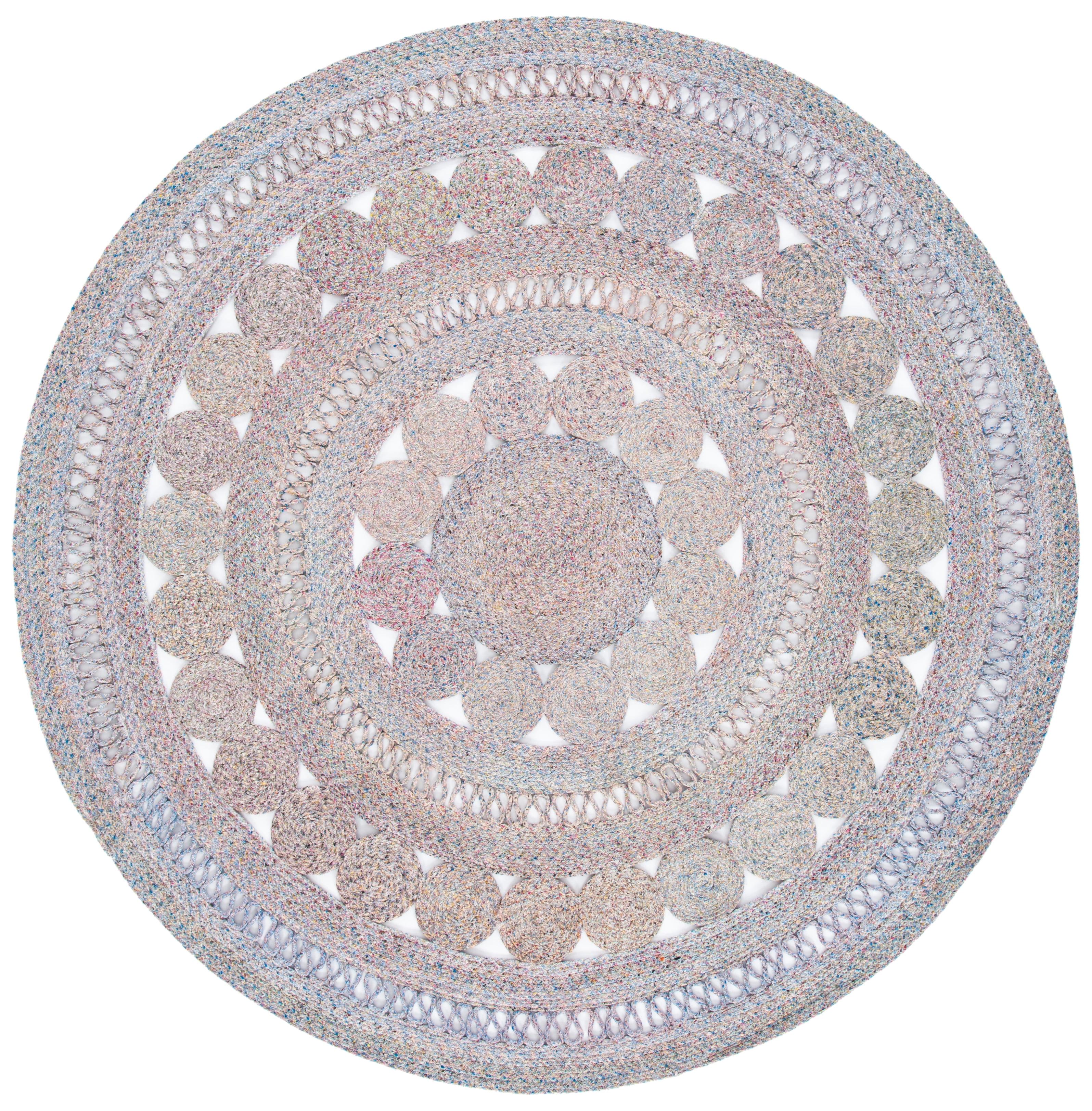 SAFAVIEH Cape Cod Donna Geometric Polyester Area Rug, Pink/Blue, 7' x 7' Round