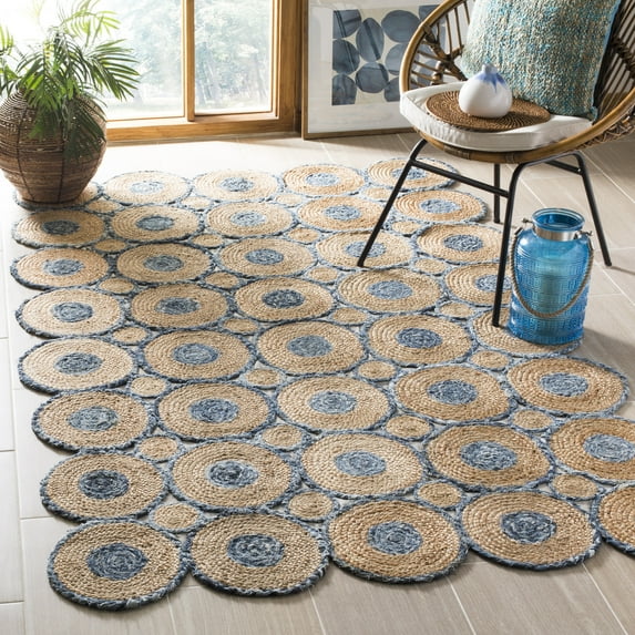 SAFAVIEH Cape Cod Euphemia Geometric Area Rug, Blue/Natural, 6' x 6' Square