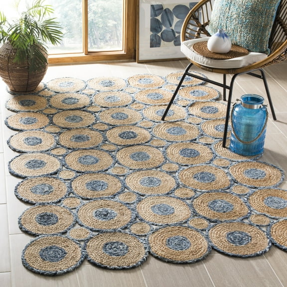 SAFAVIEH Cape Cod Euphemia Geometric Area Rug, Blue/Natural, 6' x 9'