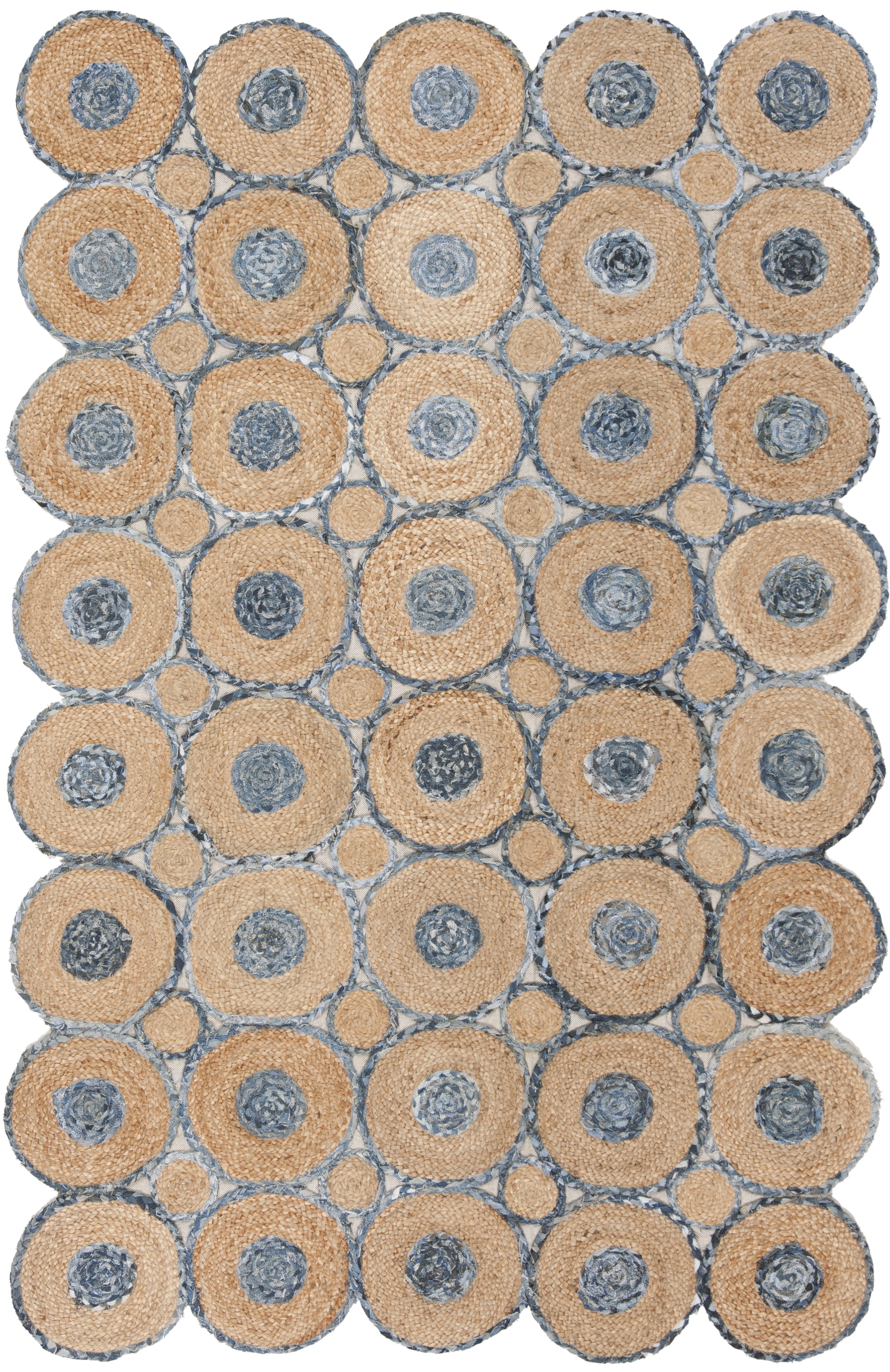 Cape Cod Blue and Natural Geometric Jute Area Rug 6' x 9'