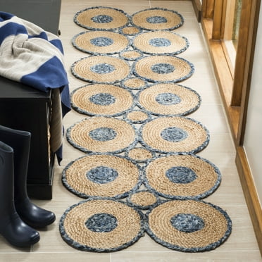 SAFAVIEH Cape Cod Euphemia Geometric Runner Rug, Blue/Natural, 2'3" x 8'