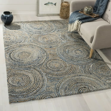 SAFAVIEH Cape Cod Everette Geometric Braided Area Rug, 4' x 6', Natural/Denim