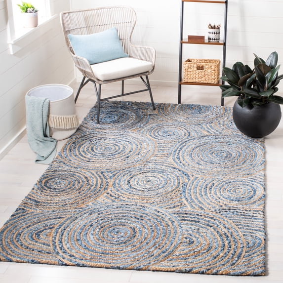 SAFAVIEH Cape Cod Everette Geometric Area Rug, Natural/Denim, 4' x 6'