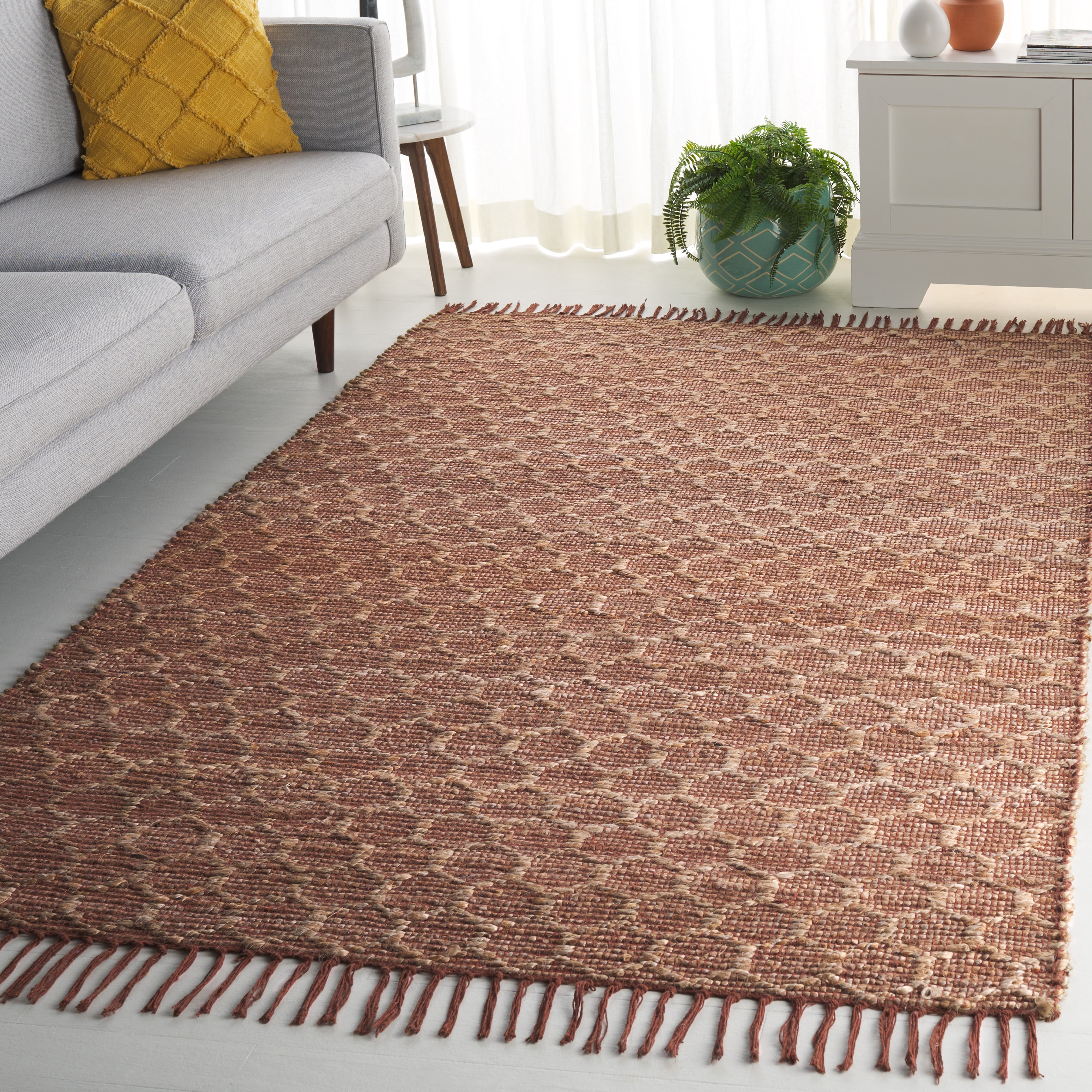 SAFAVIEH Cape Cod Fallon Geometric Area Rug, Rust/Natural, 6' x 6' Square