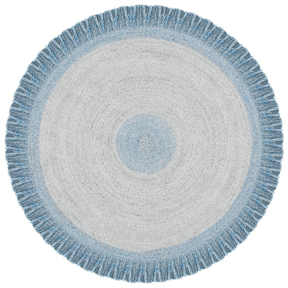 SAFAVIEH Cape Cod Georgene Geometric Polyester Area Rug, Blue/Grey, 5' x 5' Round