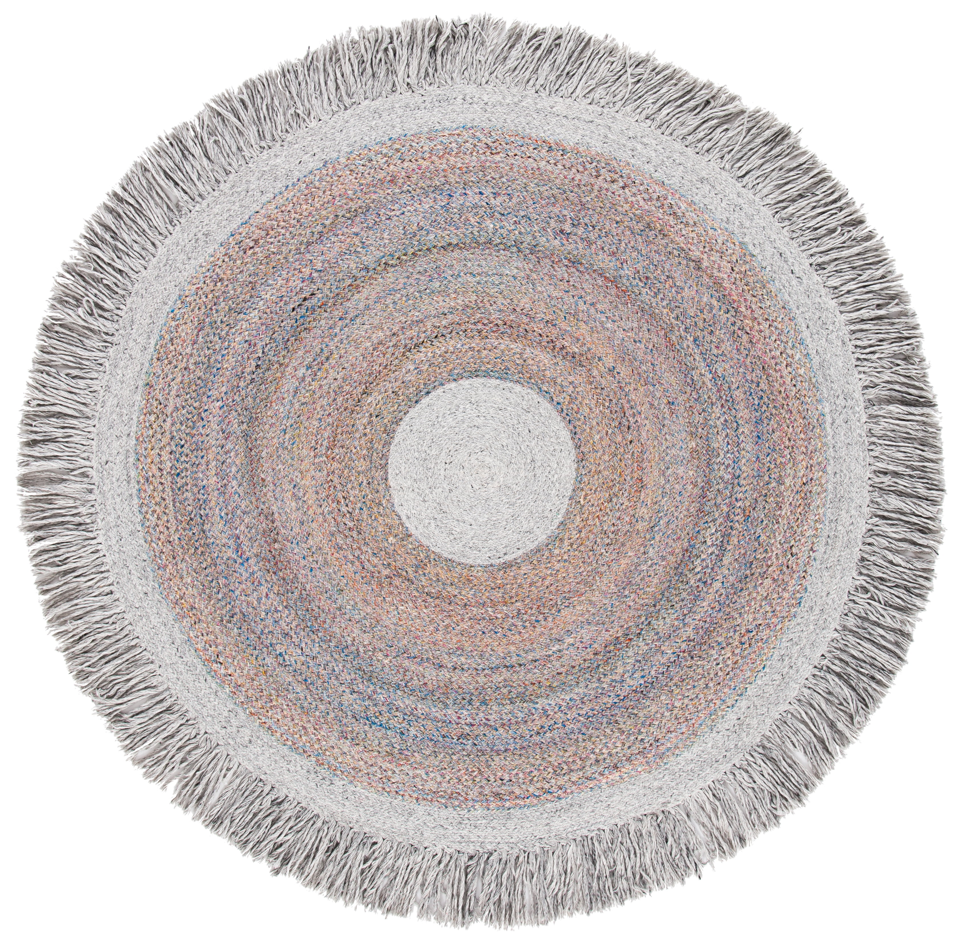 SAFAVIEH Cape Cod Georgene Geometric Polyester Area Rug, Yellow/Pink, 7' x 7' Round