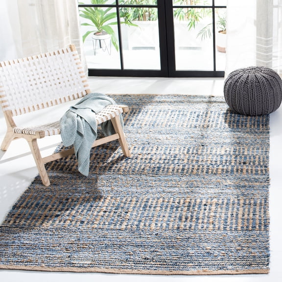 SAFAVIEH Cape Cod Gladwyn Geometric Area Rug, Natural/Blue, 6' x 6' Square