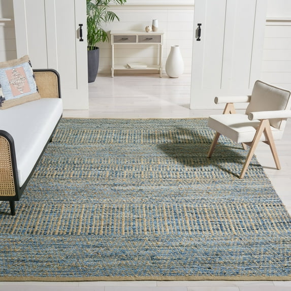 SAFAVIEH Cape Cod Gladwyn Geometric Area Rug, Natural/Blue, 10' x 10' Square
