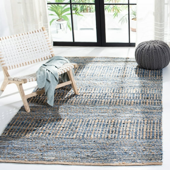 SAFAVIEH Cape Cod Gladwyn Geometric Area Rug, Natural/Blue, 5' x 5' Square