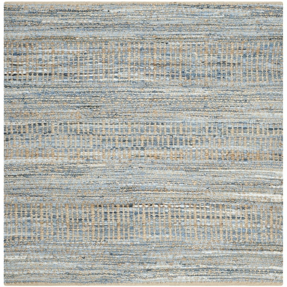 SAFAVIEH Cape Cod Gladwyn Geometric Area Rug, Natural/Blue, 5' x 5' Square