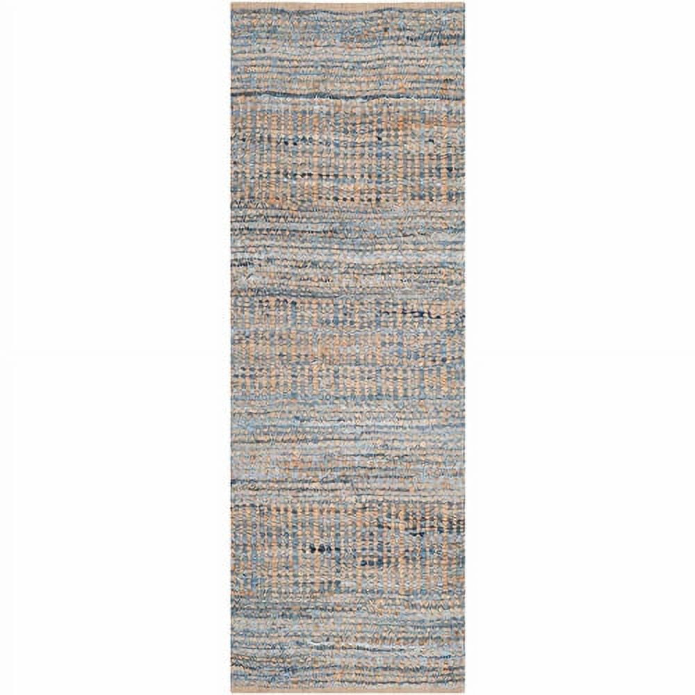 Handwoven Blue and Natural Jute Runner Rug, 2'3" x 6'