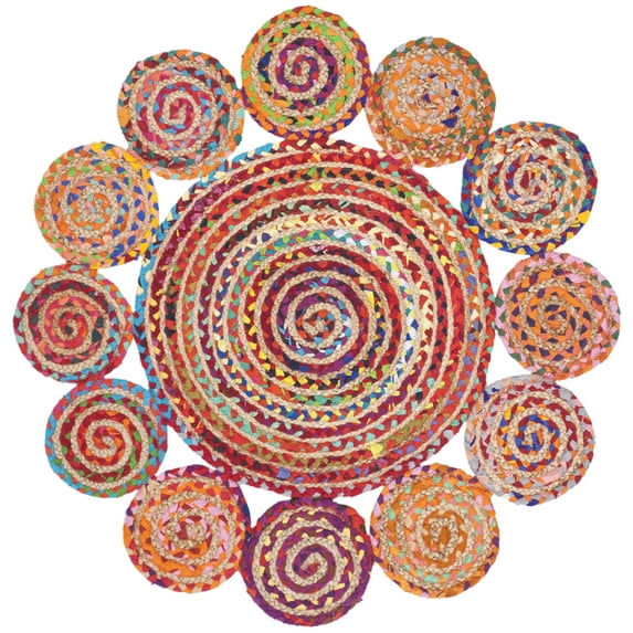 SAFAVIEH Cape Cod Hamilton Braided Circles Area Rug, 3' x 3' Round, Red/Multi