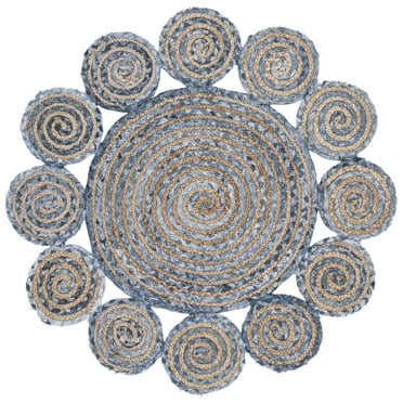 SAFAVIEH Cape Cod Hamilton Striped Area Rug, Blue/Natural, 3' x 3' Round