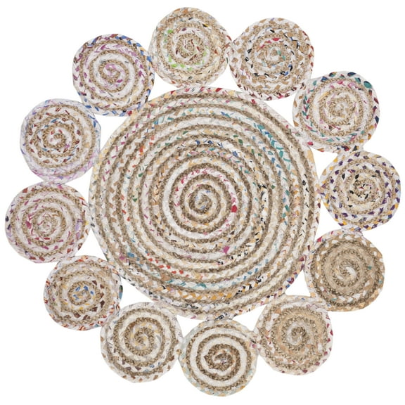 SAFAVIEH Cape Cod Hamilton Striped Area Rug, Ivory/Multi, 3' x 3' Round