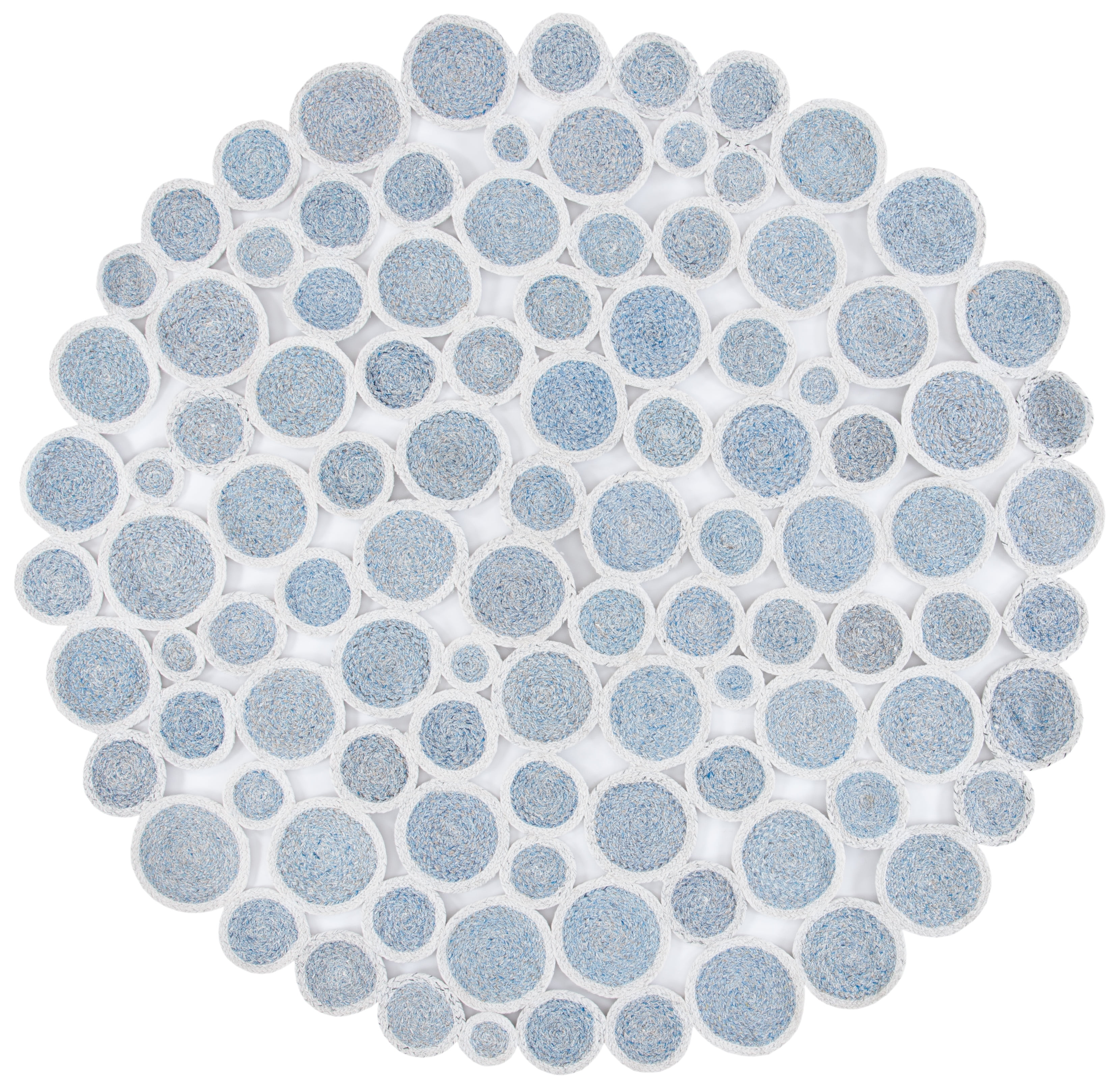 SAFAVIEH Cape Cod Hector Abstract Dots Polyester Area Rug, Blue/Ivory, 6' x 6' Round