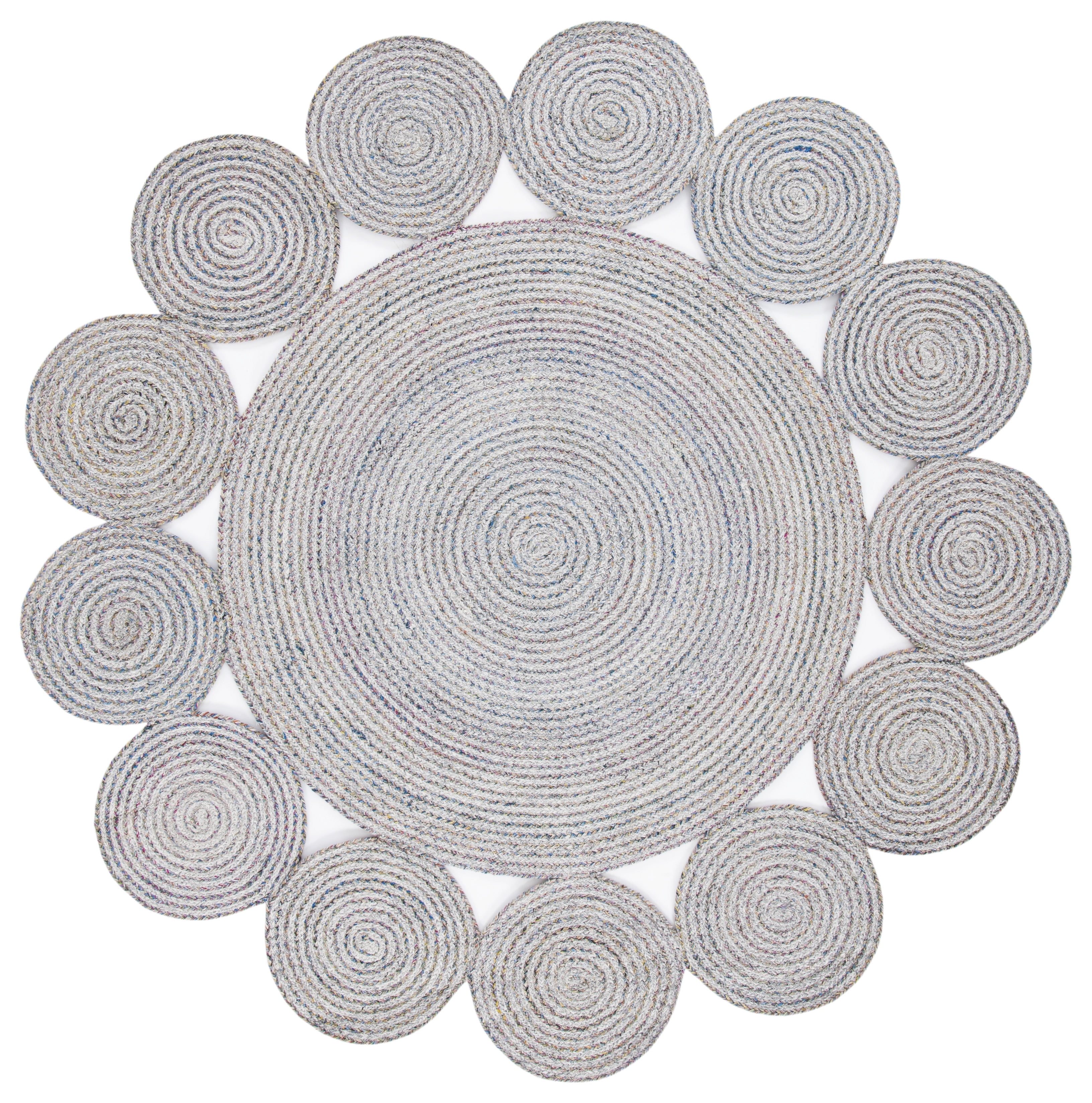 SAFAVIEH Cape Cod Hester Abstract Dots Polyester Area Rug, Grey/Pink, 7' x 7' Round