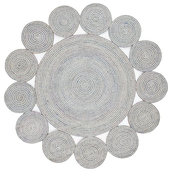 SAFAVIEH Cape Cod Hester Abstract Dots Polyester Area Rug, Grey/Pink, 7' x 7' Round