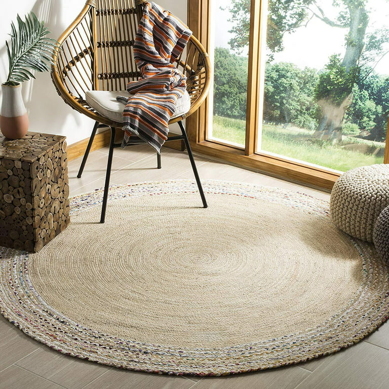 The Indoor Store Hand Braided Wool Area Rug, Ivory / off White, Round -   Canada
