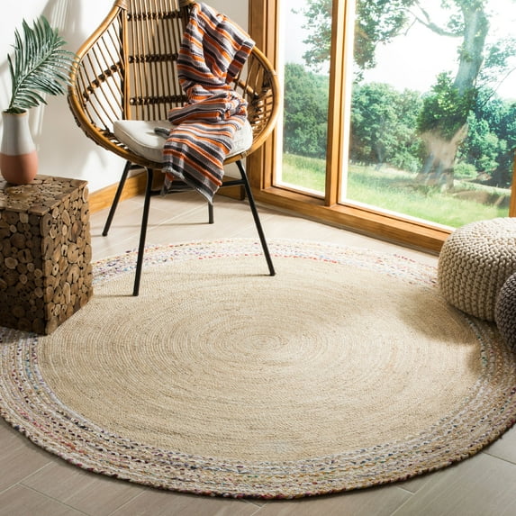 SAFAVIEH Cape Cod Hyram Geometric Area Rug, Ivory/Light Beige, 6' x 6' Round