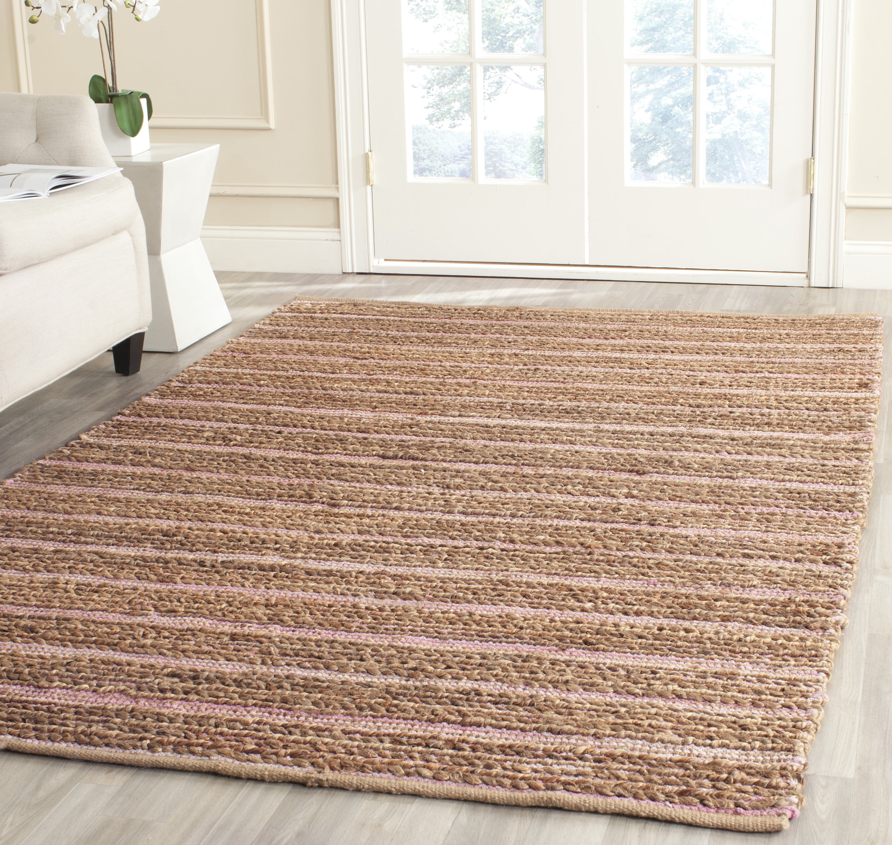 Light Pink Flat Woven Reversible Cotton Area Rug, 4' x 6'