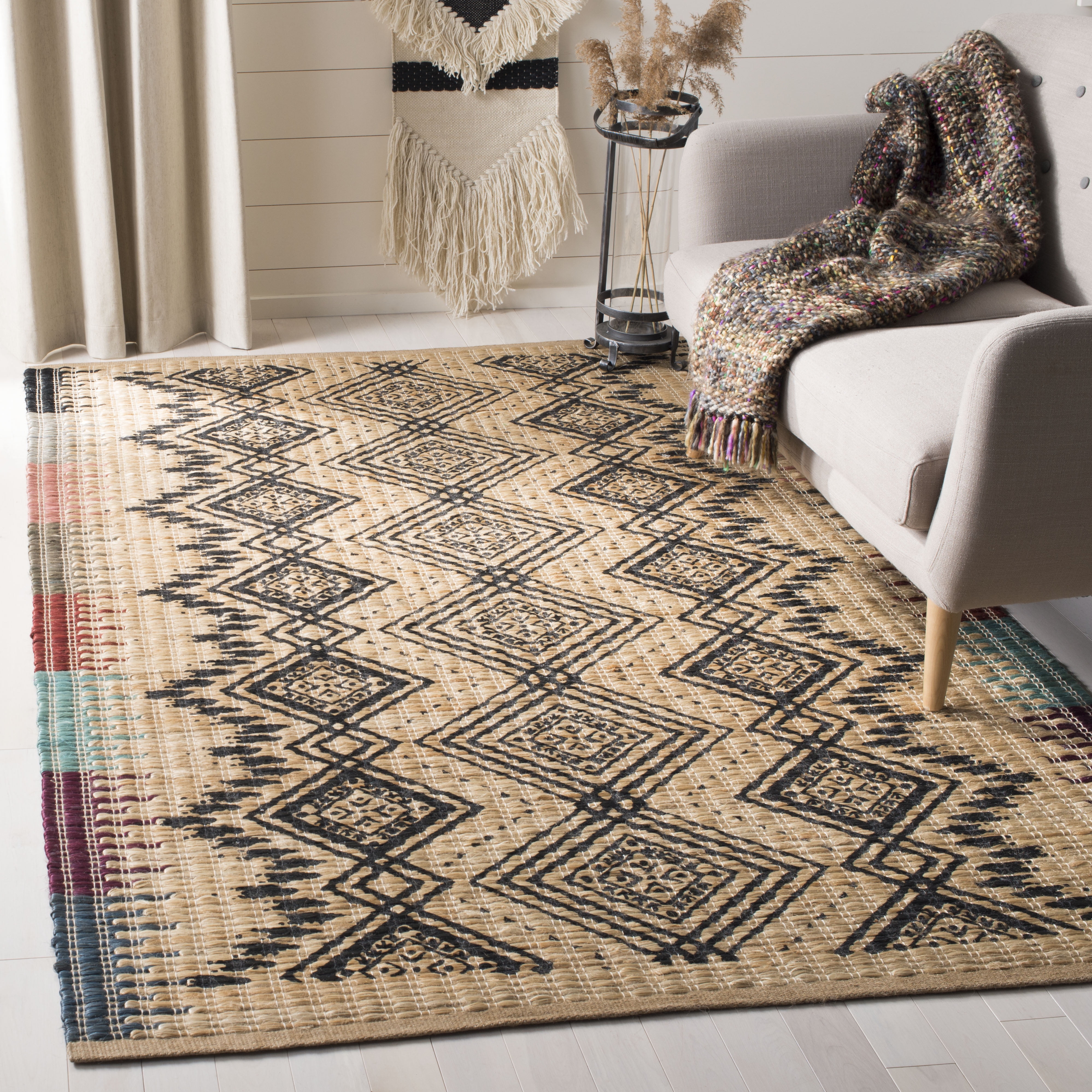 Boho-Chic Natural Black Cotton 6' x 9' Handwoven Area Rug